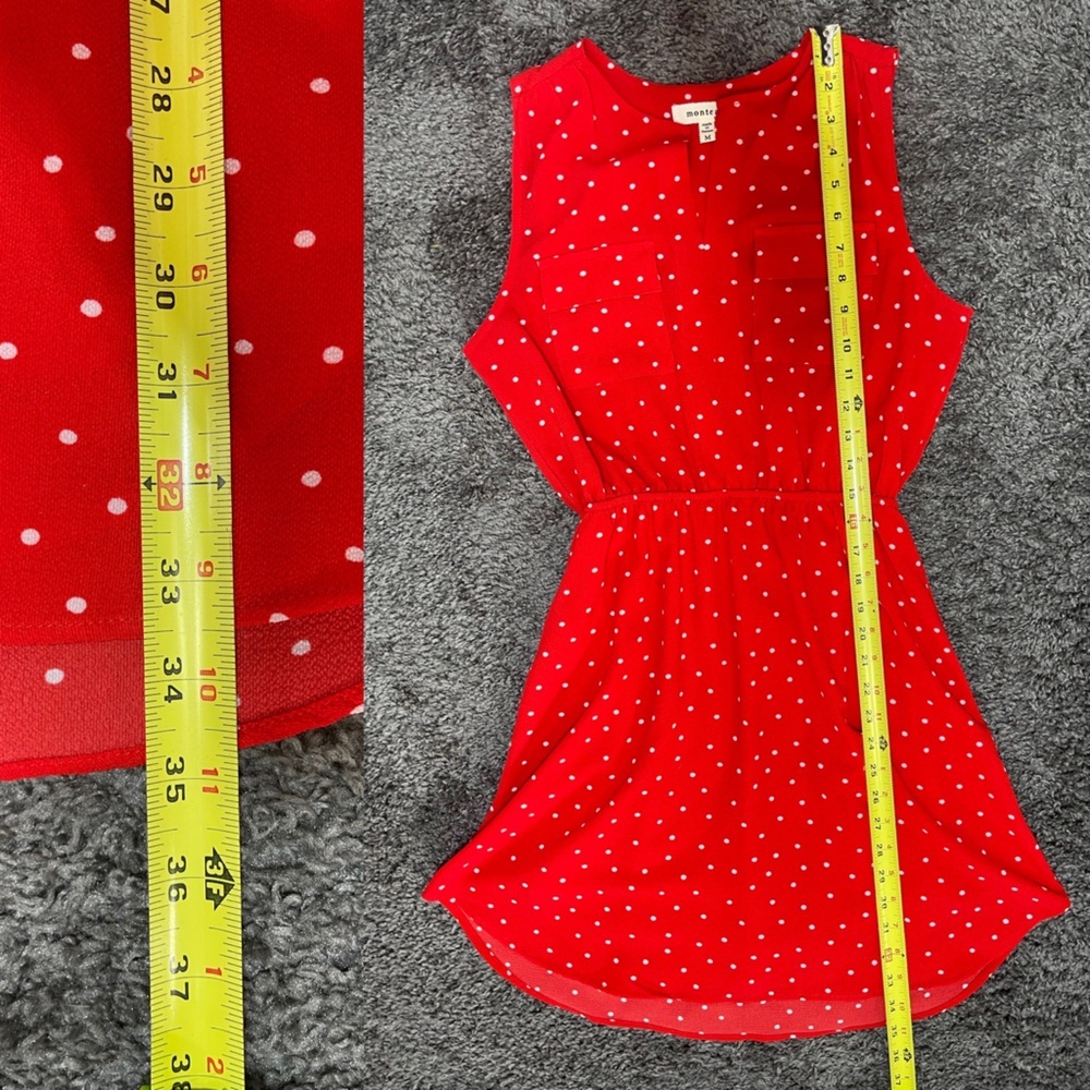 Monteau Los Angeles red polka dot sleeveless V-neck mini dress size M - Picture 15 of 16